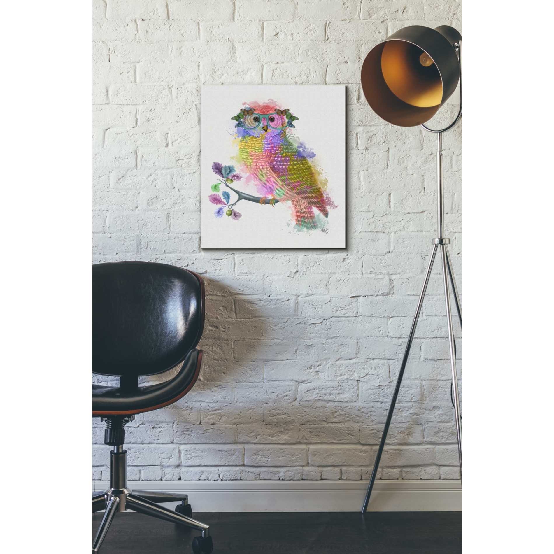 'Rainbow Splash Owl' by Fab Funky Giclee Canvas Wall Art