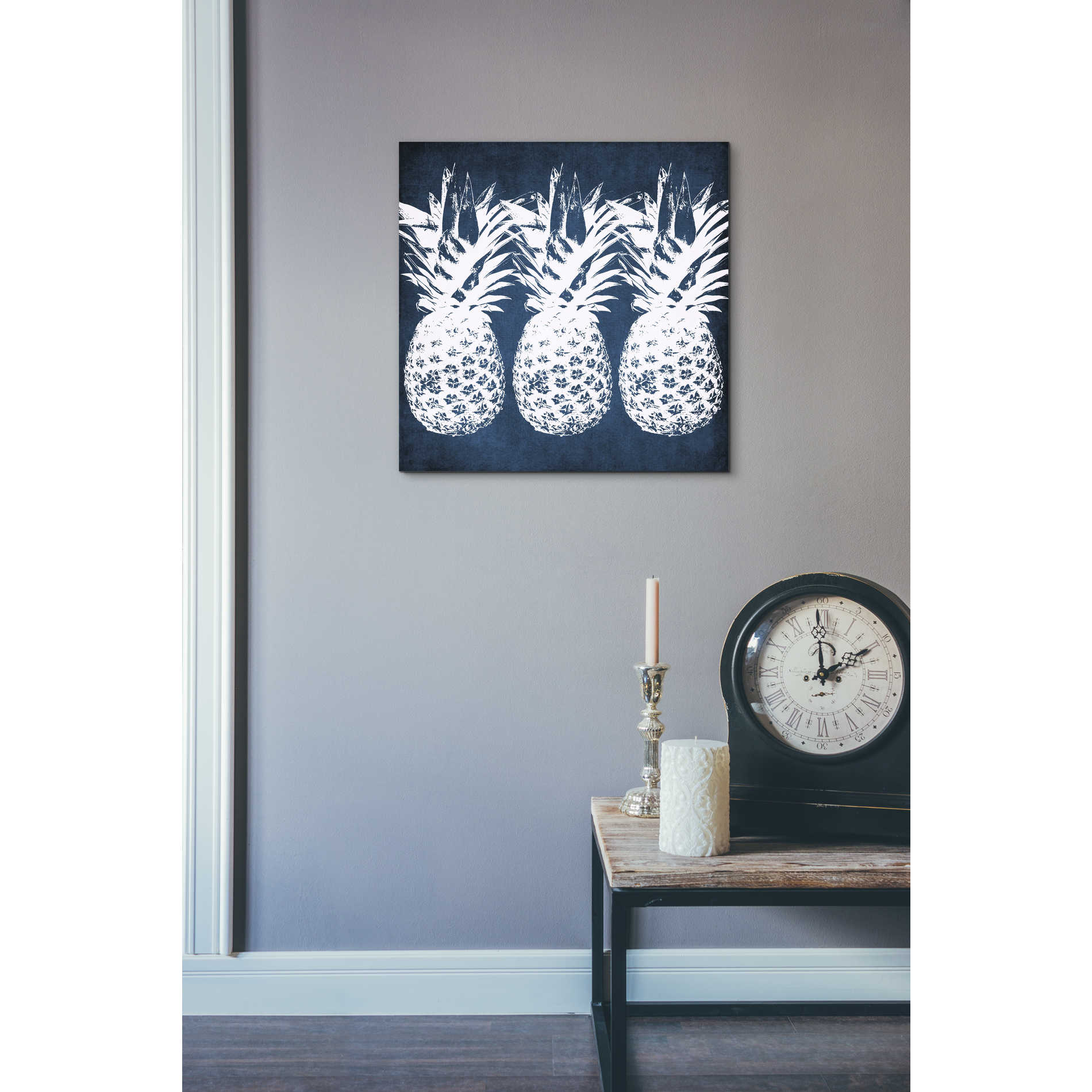 'Indigo Pineapple' by Linda Woods, Canvas Wall Art,18 x 18