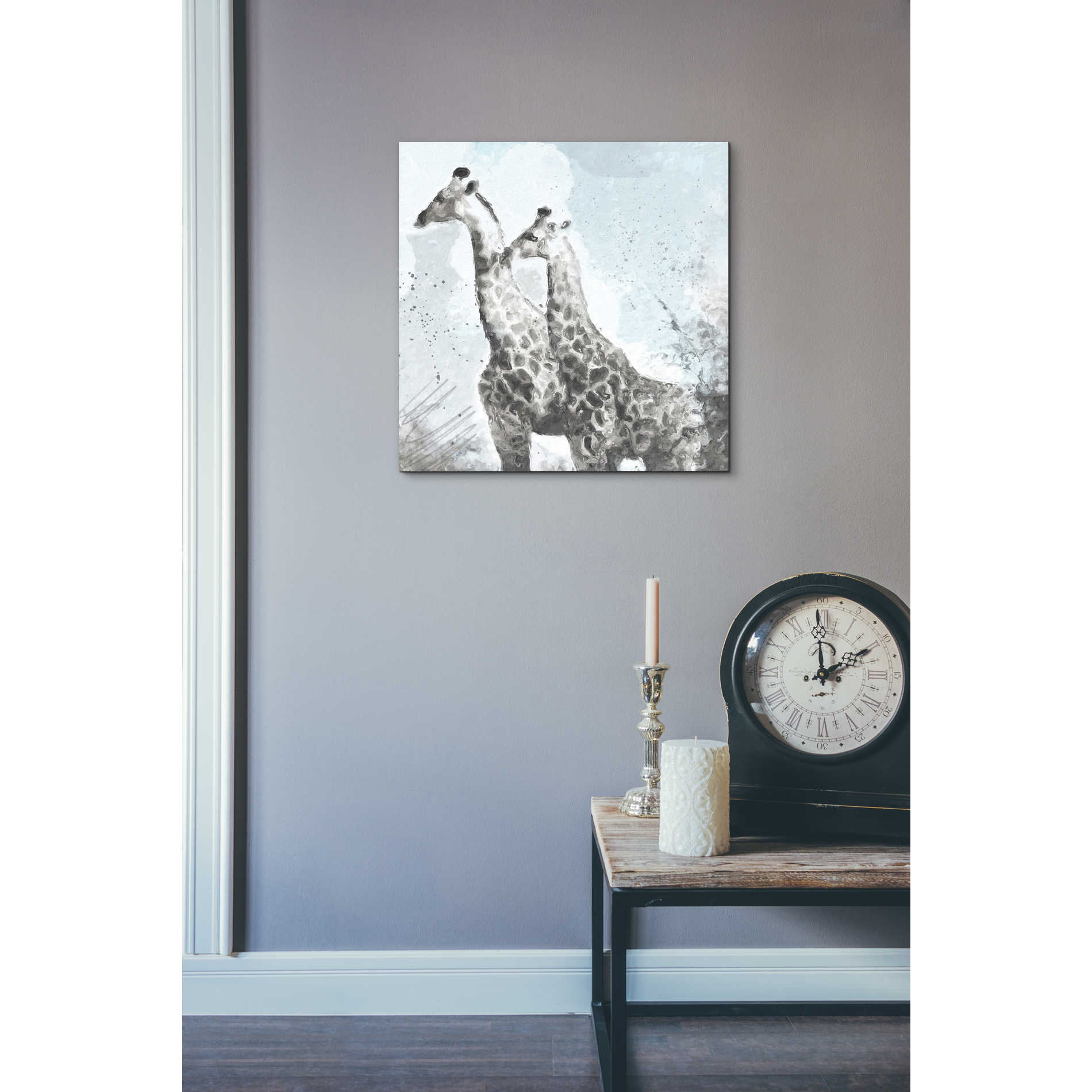 'Two Giraffes' by Linda Woods, Canvas Wall Art,18 x 18