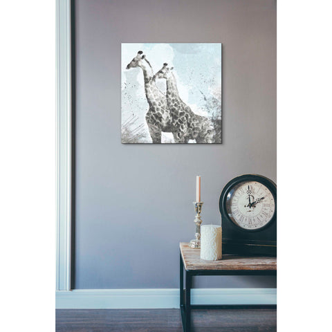 Image of 'Two Giraffes' by Linda Woods, Canvas Wall Art,18 x 18