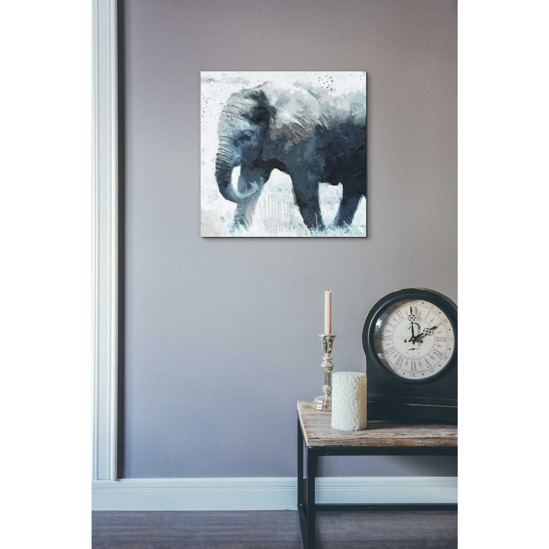 'Elephant' by Linda Woods, Canvas Wall Art,18 x 18
