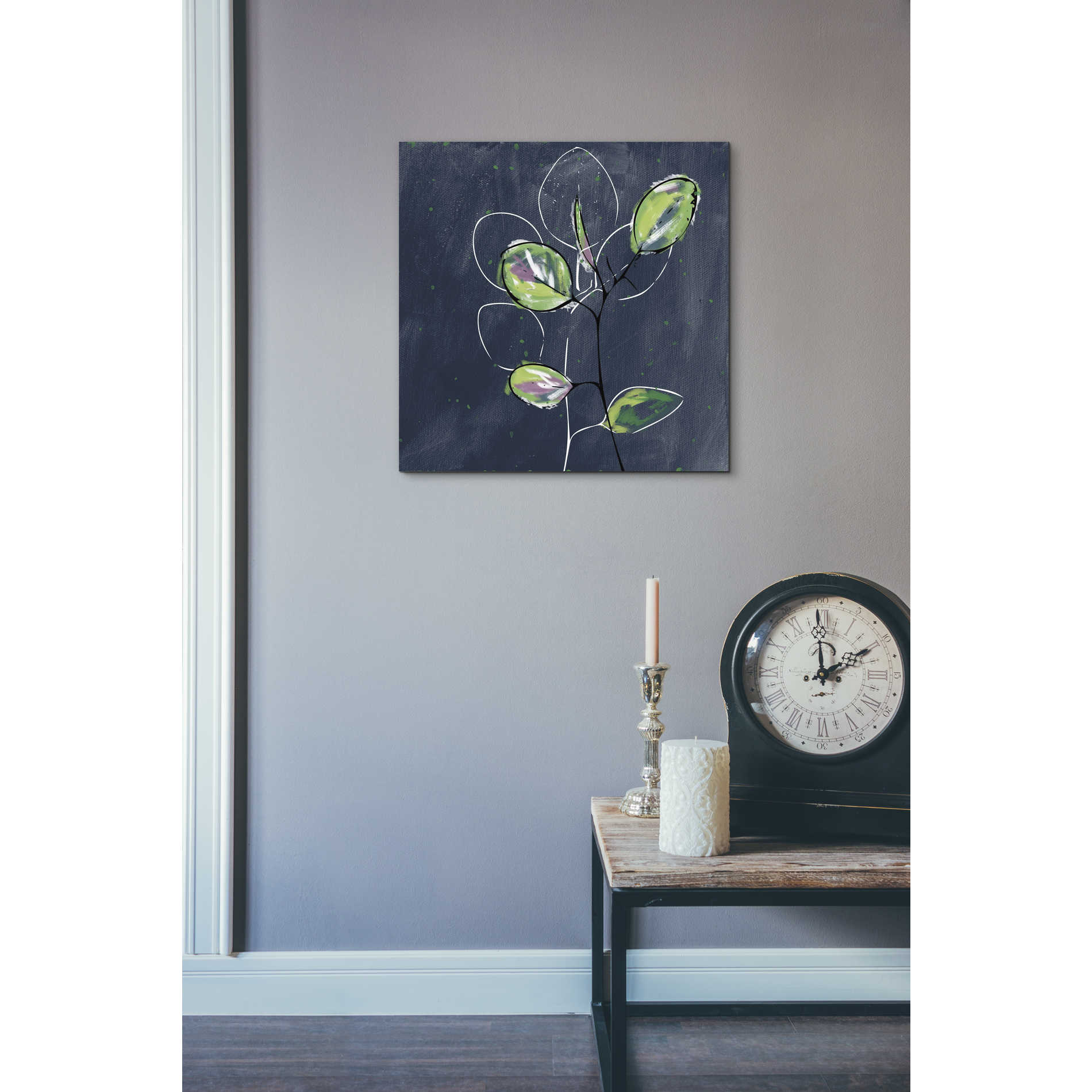 'Eucalyptus on Blue' by Linda Woods, Canvas Wall Art,18 x 18