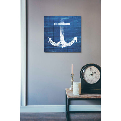 Image of 'Blue and White Anchor' by Linda Woods, Canvas Wall Art,18 x 18