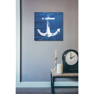 'Blue and White Anchor' by Linda Woods, Canvas Wall Art,18 x 18