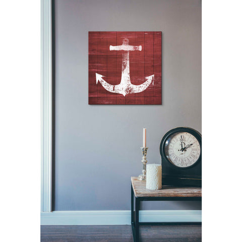 Image of 'Red and White Anchor' by Linda Woods, Canvas Wall Art,18 x 18