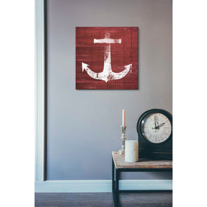 'Red and White Anchor' by Linda Woods, Canvas Wall Art,18 x 18
