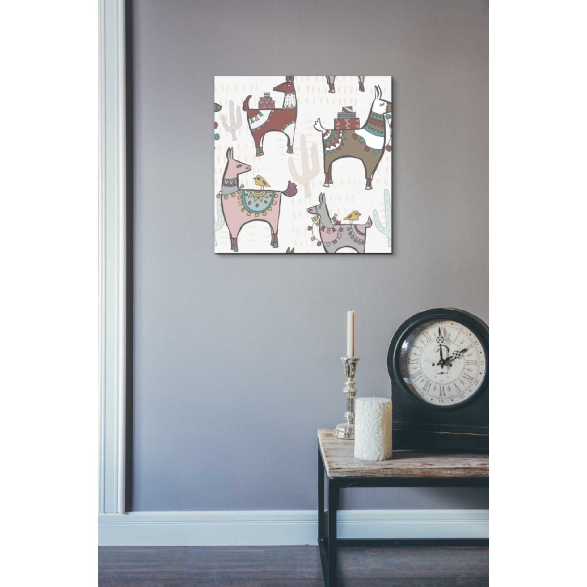 'Playful Llamas Pattern II' by Farida Zaman, Canvas Wall Art,18 x 18