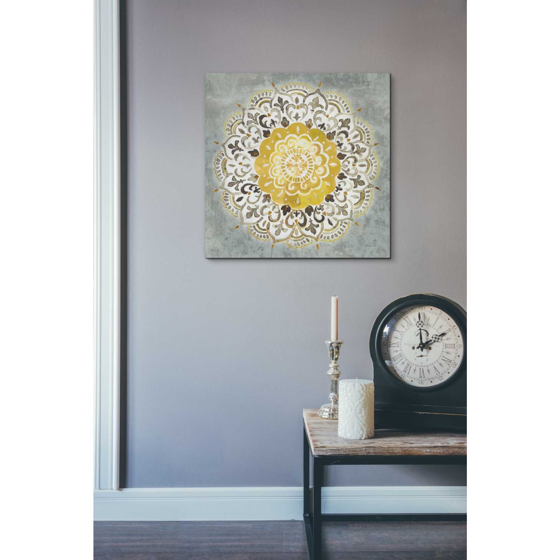 'Mandala Delight IV Yellow Grey' by Danhui Nai, Canvas Wall Art,18 x 18
