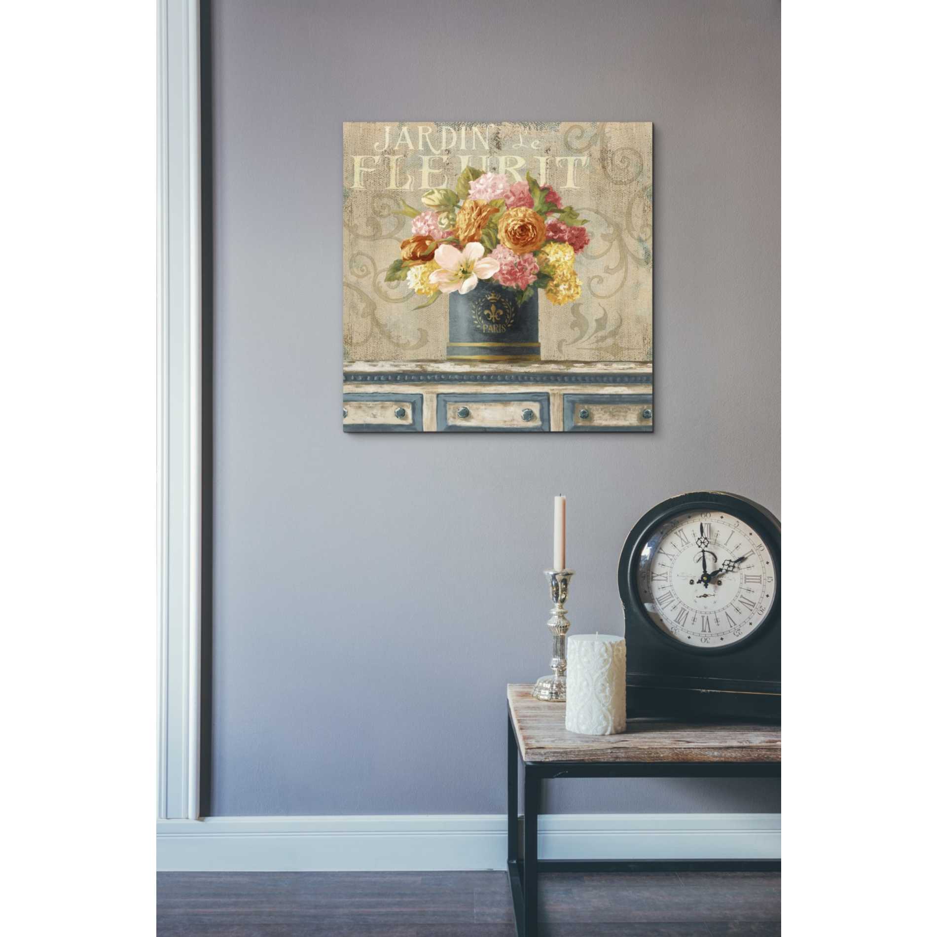 'Tulips in Teal and Gold Hatbox' by Danhui Nai, Canvas Wall Art,18 x 18