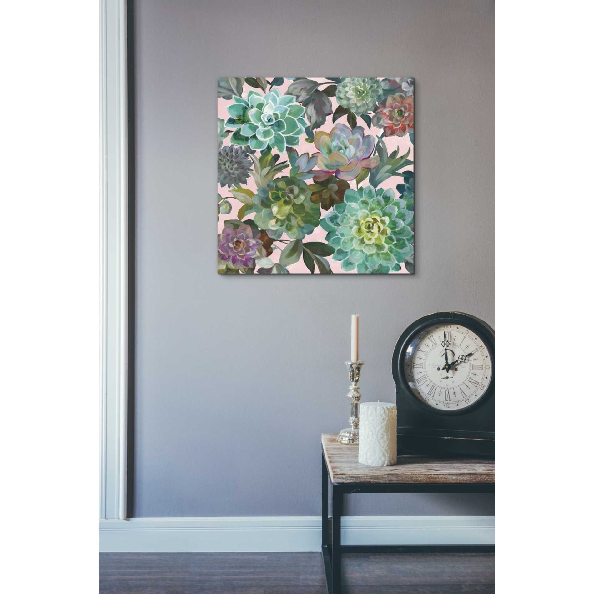 'Floral Succulents v2 Crop on Pink' by Danhui Nai, Canvas Wall Art,18 x 18