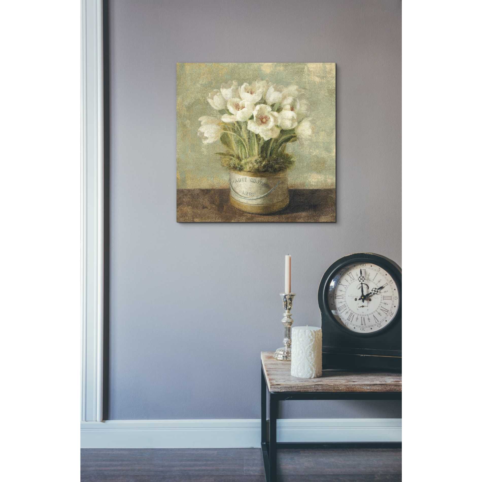 'Hatbox Tulips' by Danhui Nai, Canvas Wall Art,18 x 18