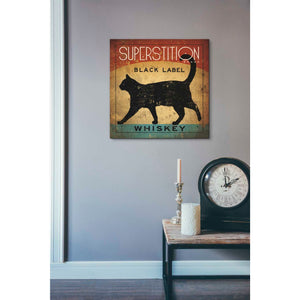 'Superstition Black Label Whiskey Cat' by Ryan Fowler, Canvas Wall Art,18 x 18