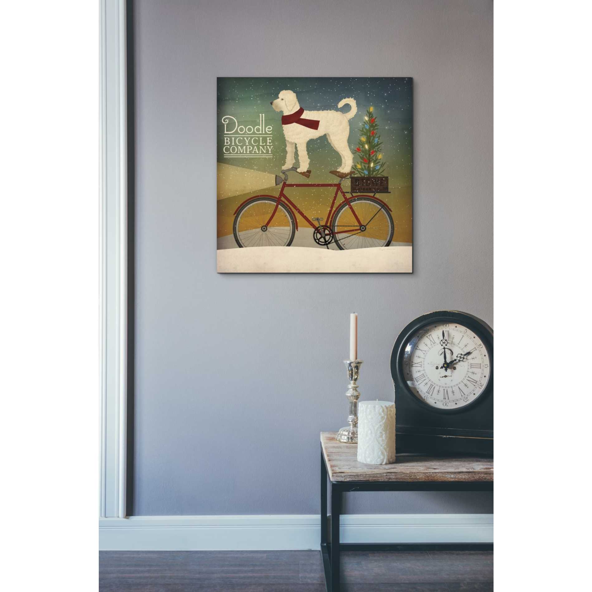 'White Doodle on Bike Christmas' by Ryan Fowler, Canvas Wall Art,18 x 18