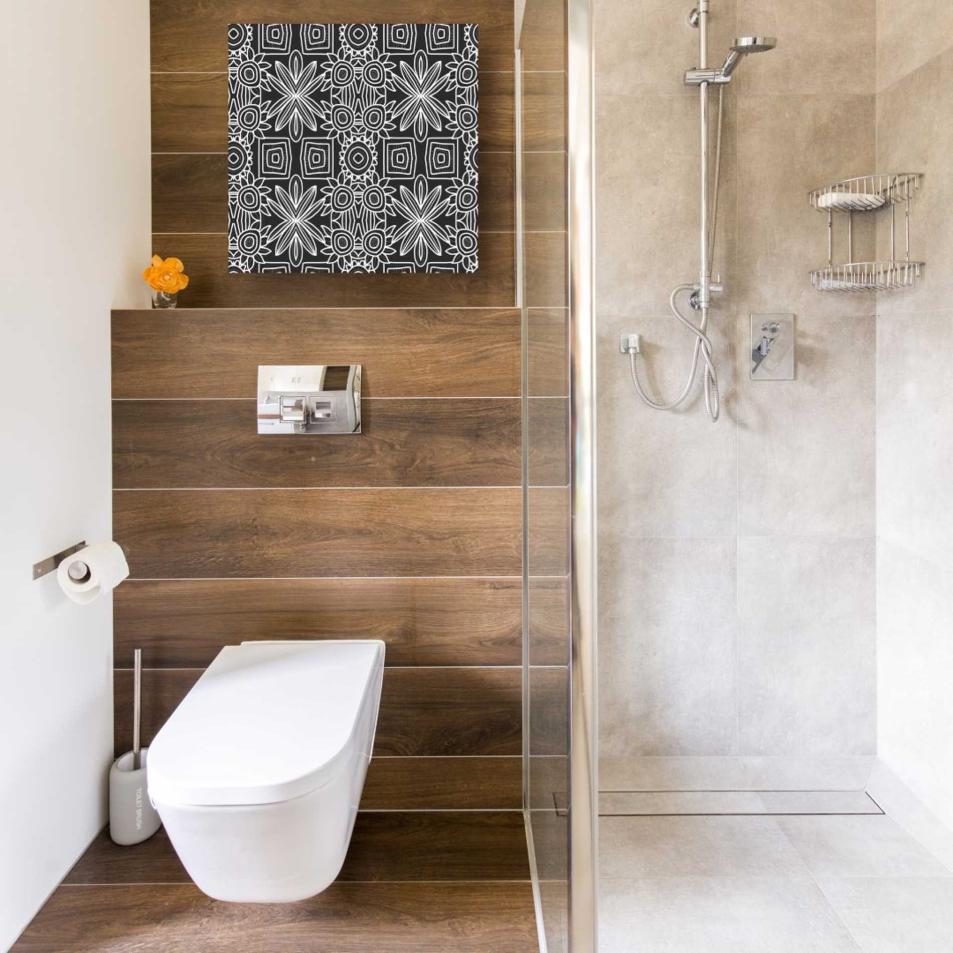 'Black And White Boho Floral' by Linda Woods, Canvas Wall Art,18 x 18