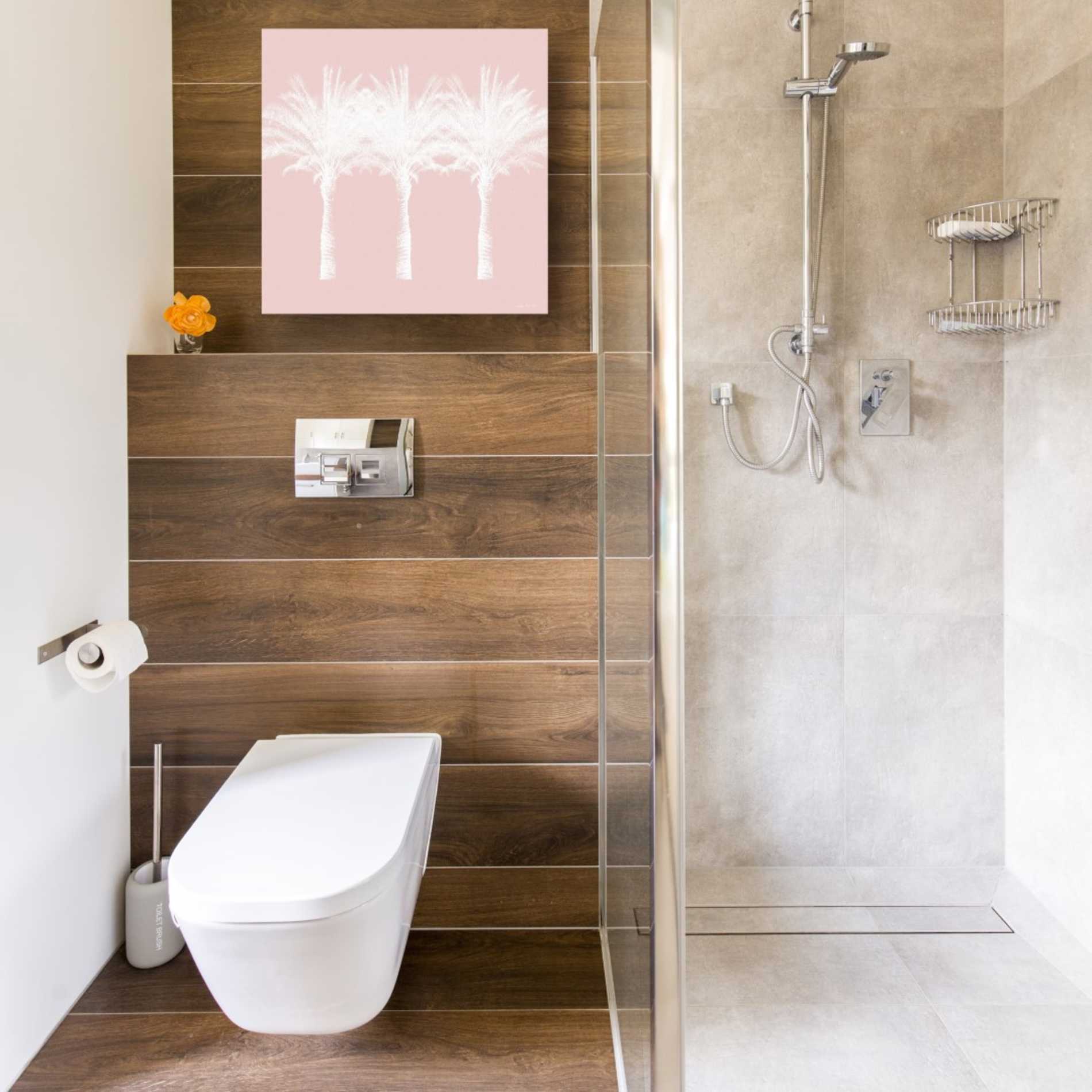 'White And Pink Palm Trees' by Linda Woods, Canvas Wall Art,18 x 18