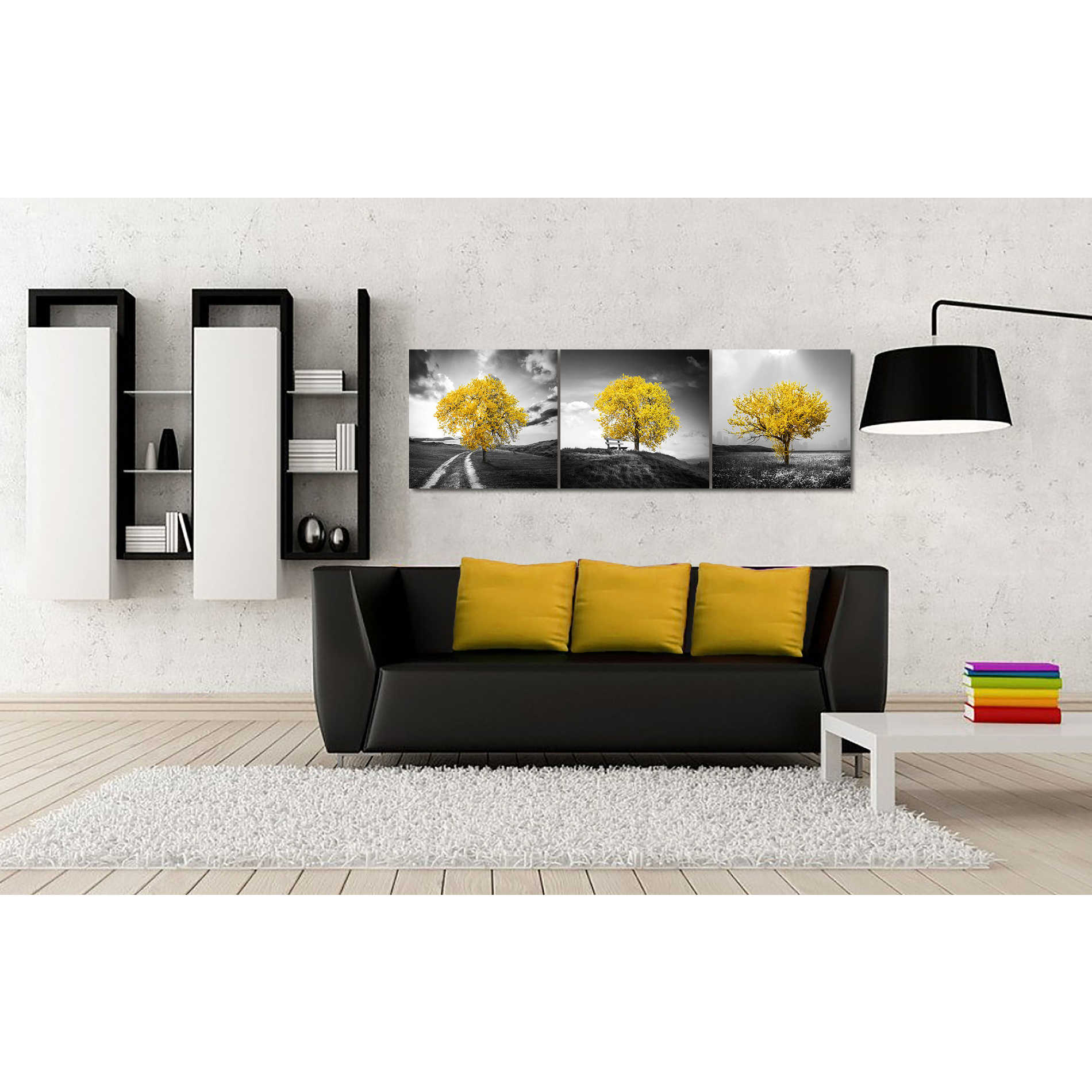 'Vibrant Tree Series: Gold Triptych (Set of 3)' Canvas Wall Art,54 x 18