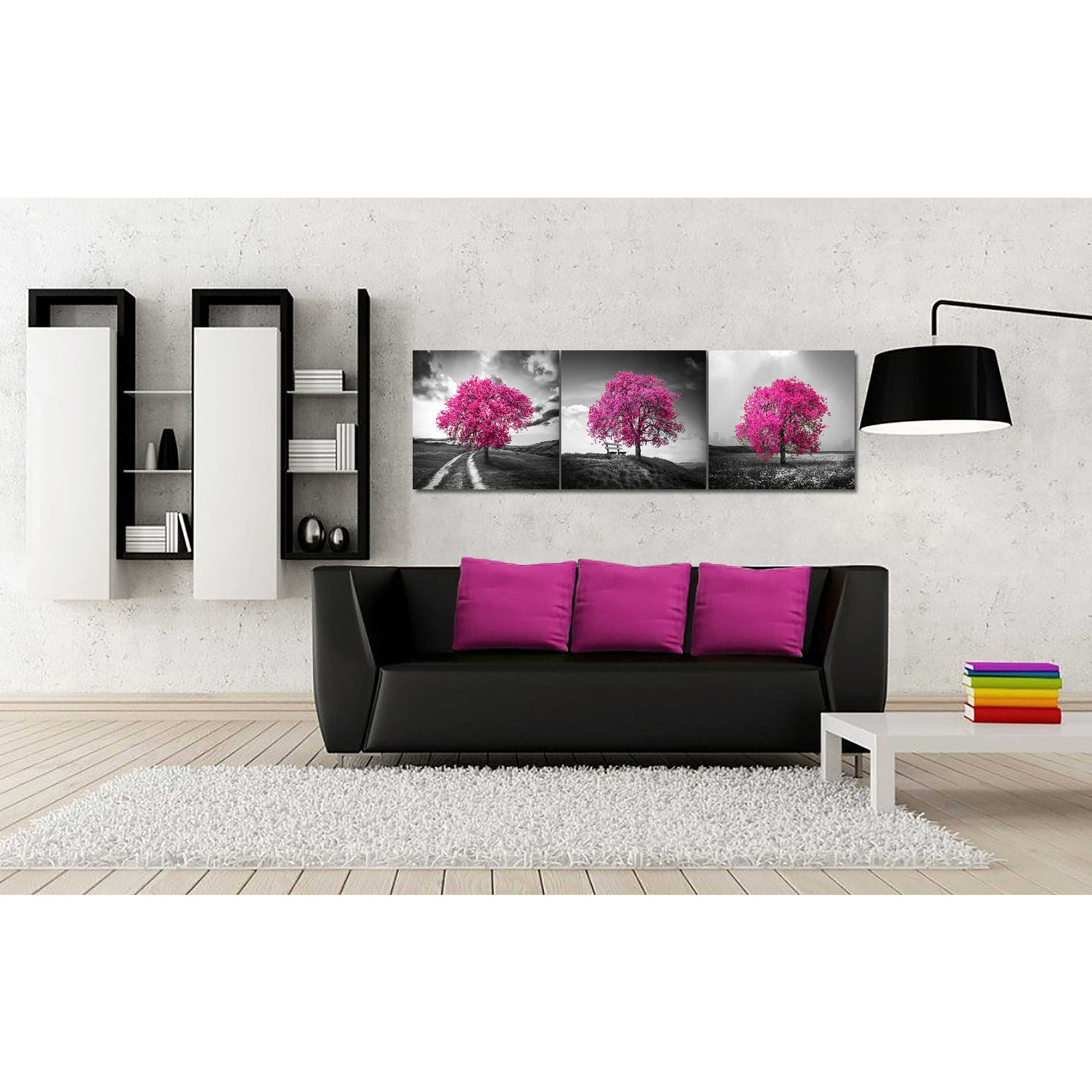 'Vibrant Tree Series: Magenta Triptych (Set of 3)' Canvas Wall Art,54x18