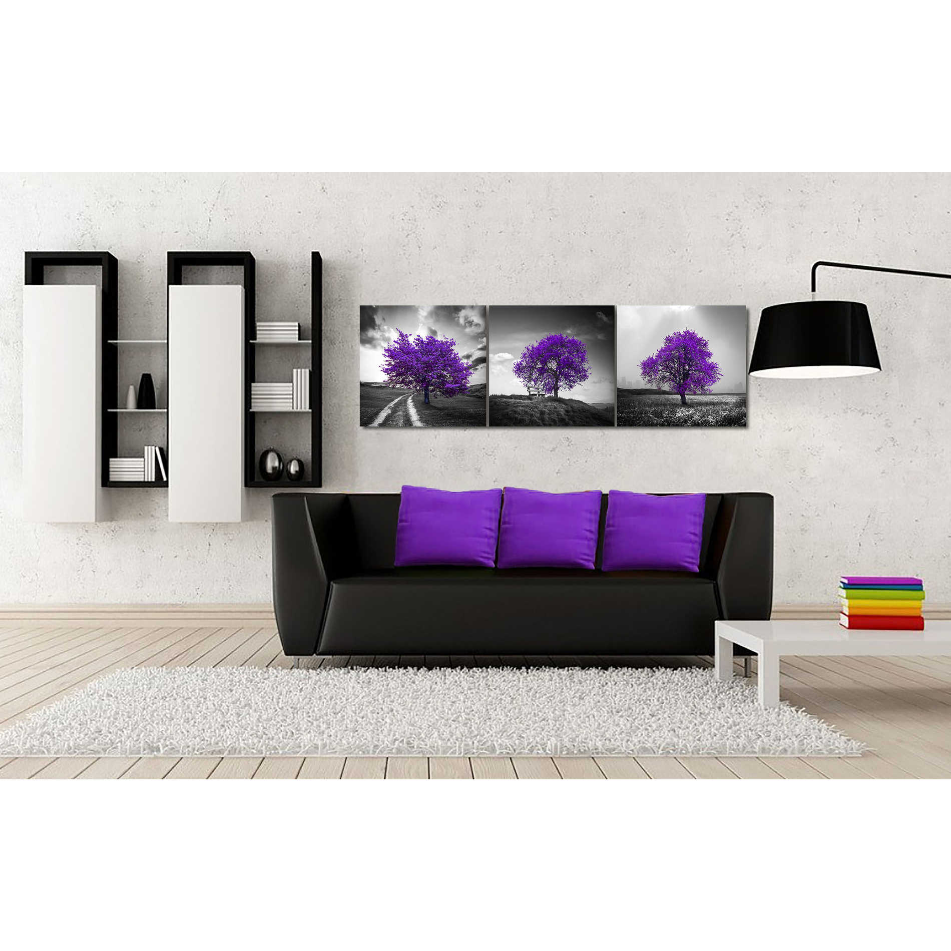 'Vibrant Tree Series: Amethyst Triptych (Set of 3)' Canvas Wall Art,54 x 18