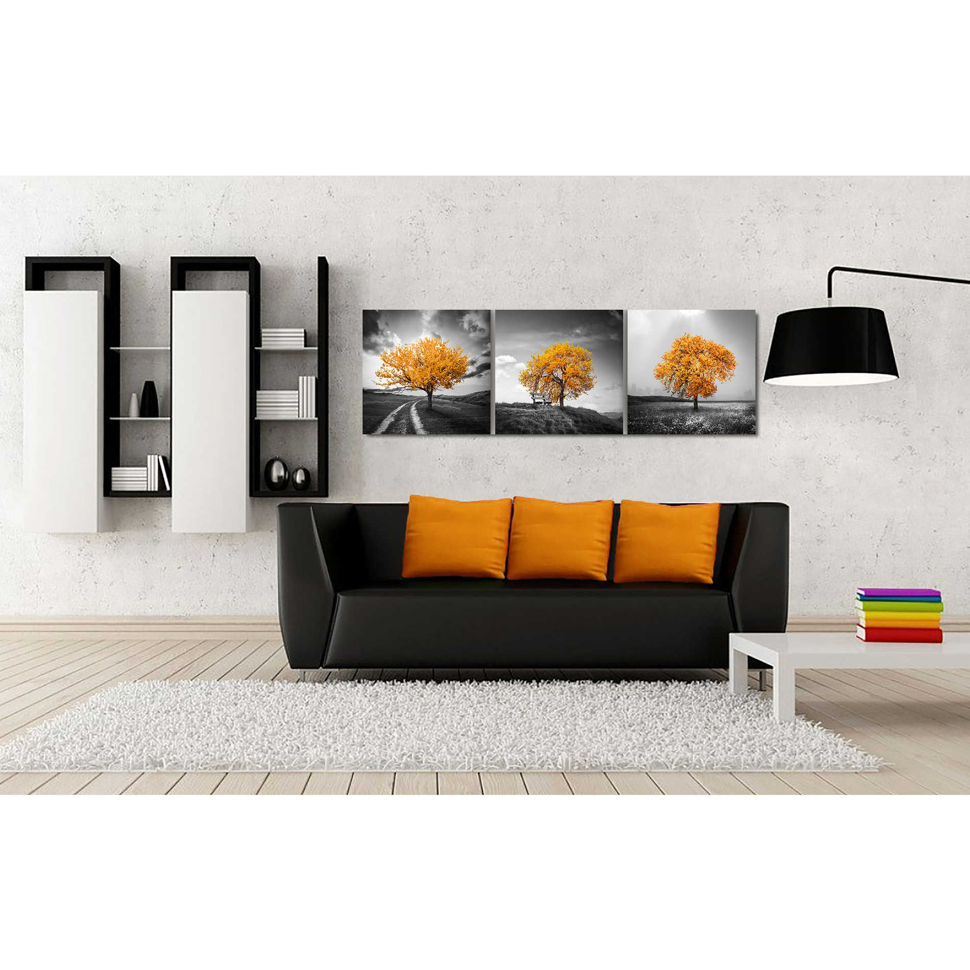 'Vibrant Tree Series: Autumn Triptych (Set of 3)' Canvas Wall Art,54 x 18