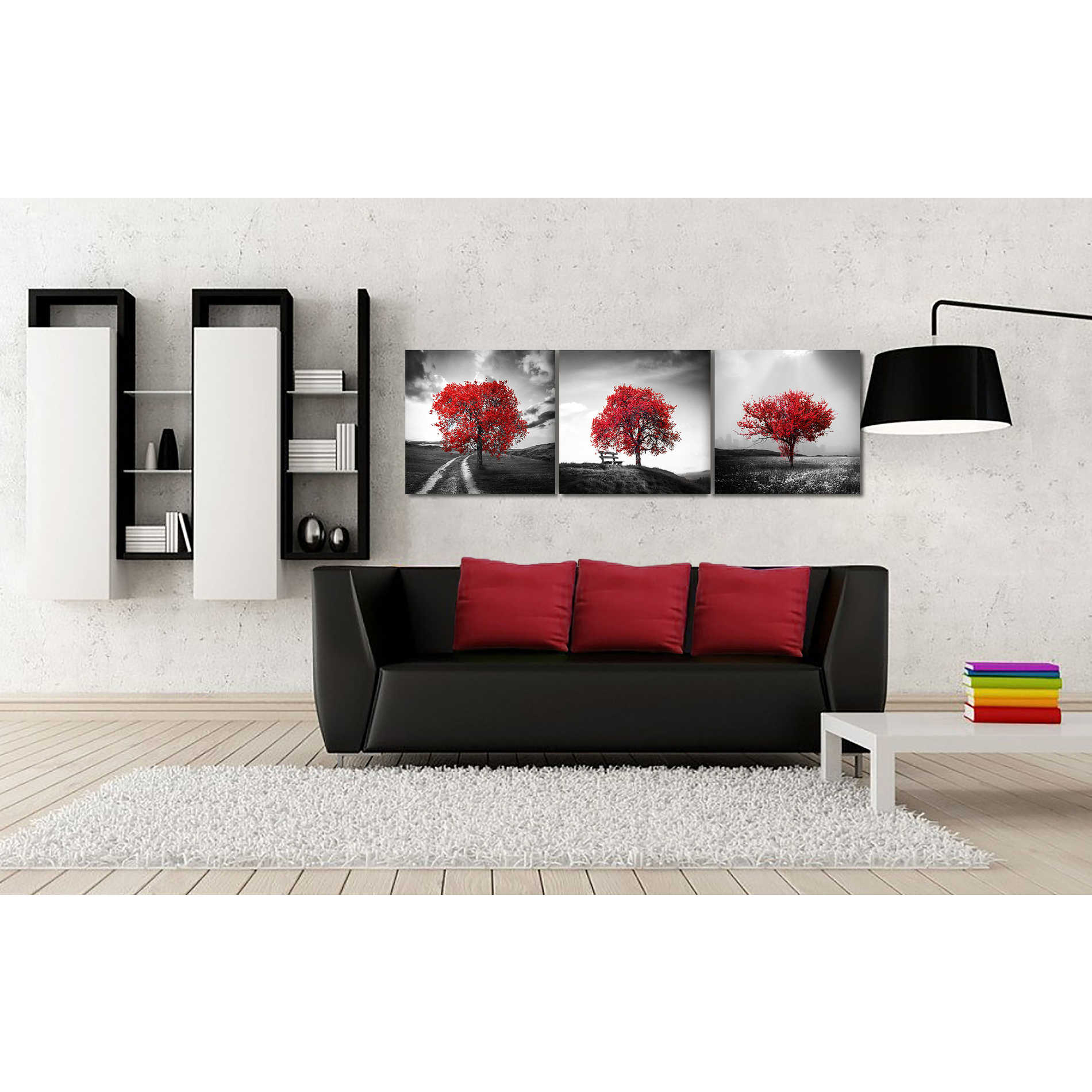 'Vibrant Tree Series: Ruby Triptych (Set of 3)' Canvas Wall Art,54 x 18