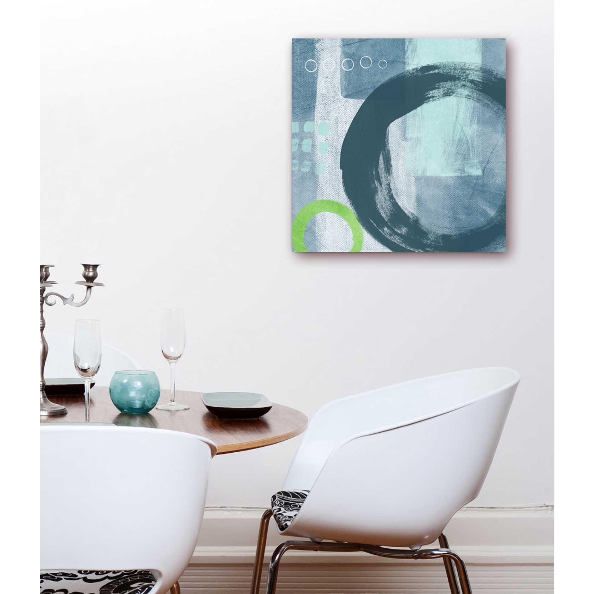 'Blue Circles II' by Linda Woods, Canvas Wall Art,18 x 18