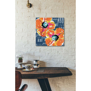 'Orange Poppies on Blue' by Linda Woods, Canvas Wall Art,18 x 18