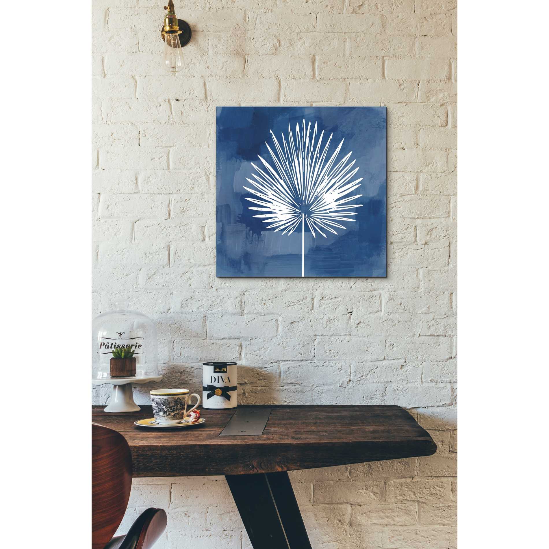 'Painted Sky Palm Leaf' by Linda Woods, Canvas Wall Art,18 x 18