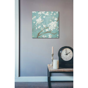 'White Cherry Blossom I on Blue' by Danhui Nai, Canvas Wall Art,18 x 18