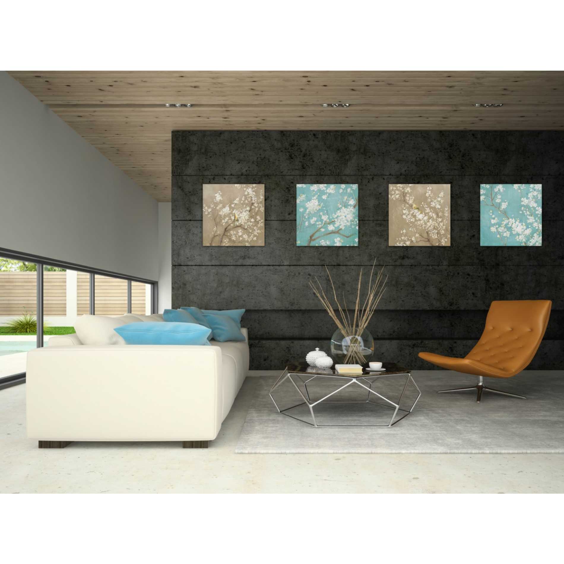 'White Cherry Blossom I on Blue' by Danhui Nai, Canvas Wall Art,18 x 18