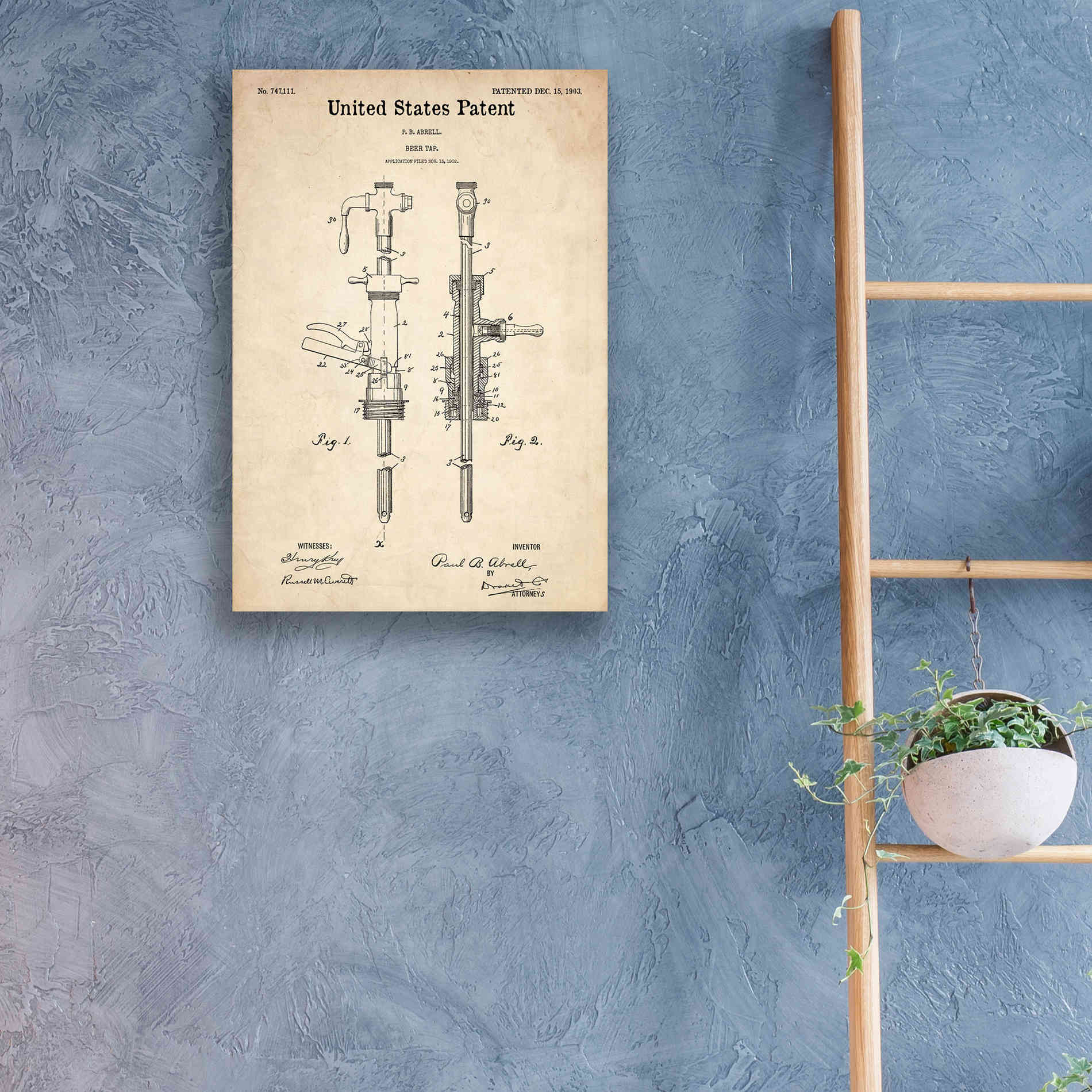'Beer Tab Vintage Patent Blueprint' Canvas Wall Art,18 x 26