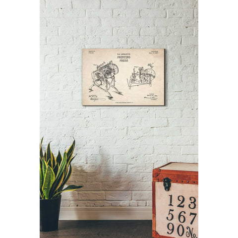 Image of 'Printing Press Blueprint Patent Parchment' Canvas Wall Art,18 x 26