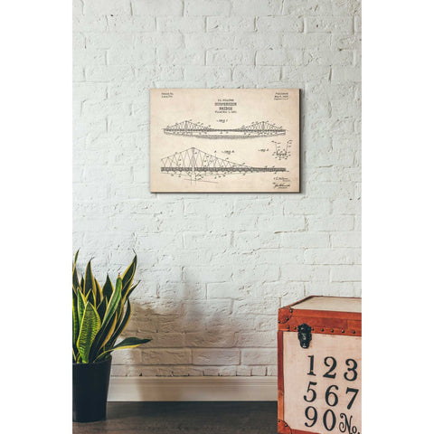 Image of 'Suspension Bridge Blueprint Patent Parchment' Canvas Wall Art,18 x 26