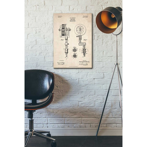 Image of 'Tattoo Machine Blueprint Patent Parchment' Canvas Wall Art,18 x 26