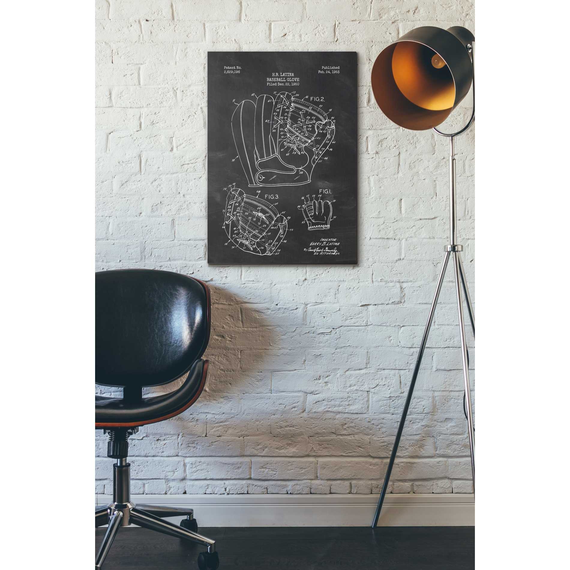 'Baseball Glove Blueprint Patent Chalkboard' Canvas Wall Art,18 x 26