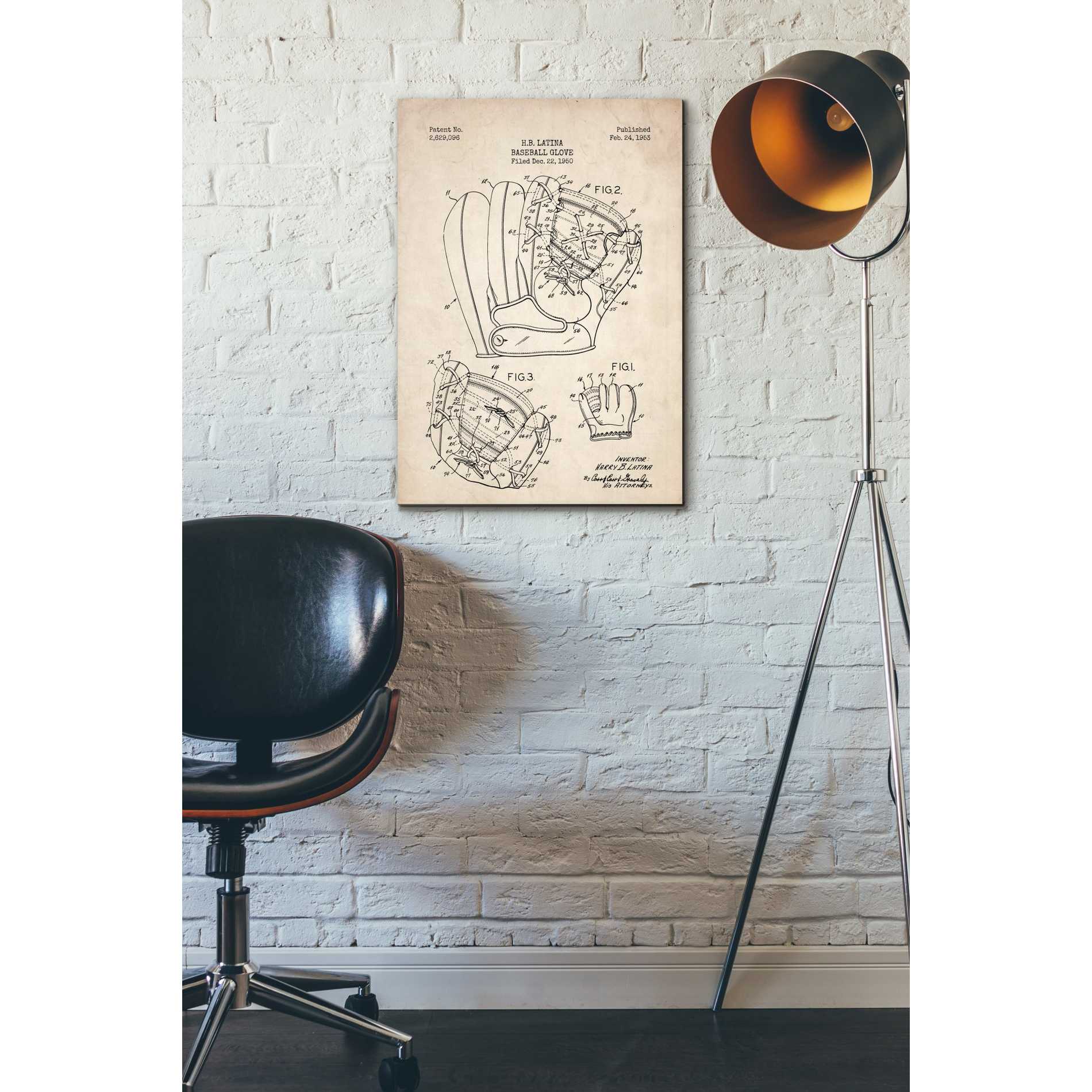 'Baseball Glove Blueprint Patent Parchment' Canvas Wall Art,18 x 26