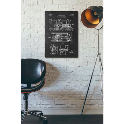 Image of 'Steam Locomotive Blueprint Chalkboard Patent' Canvas Wall Art,18 x 26