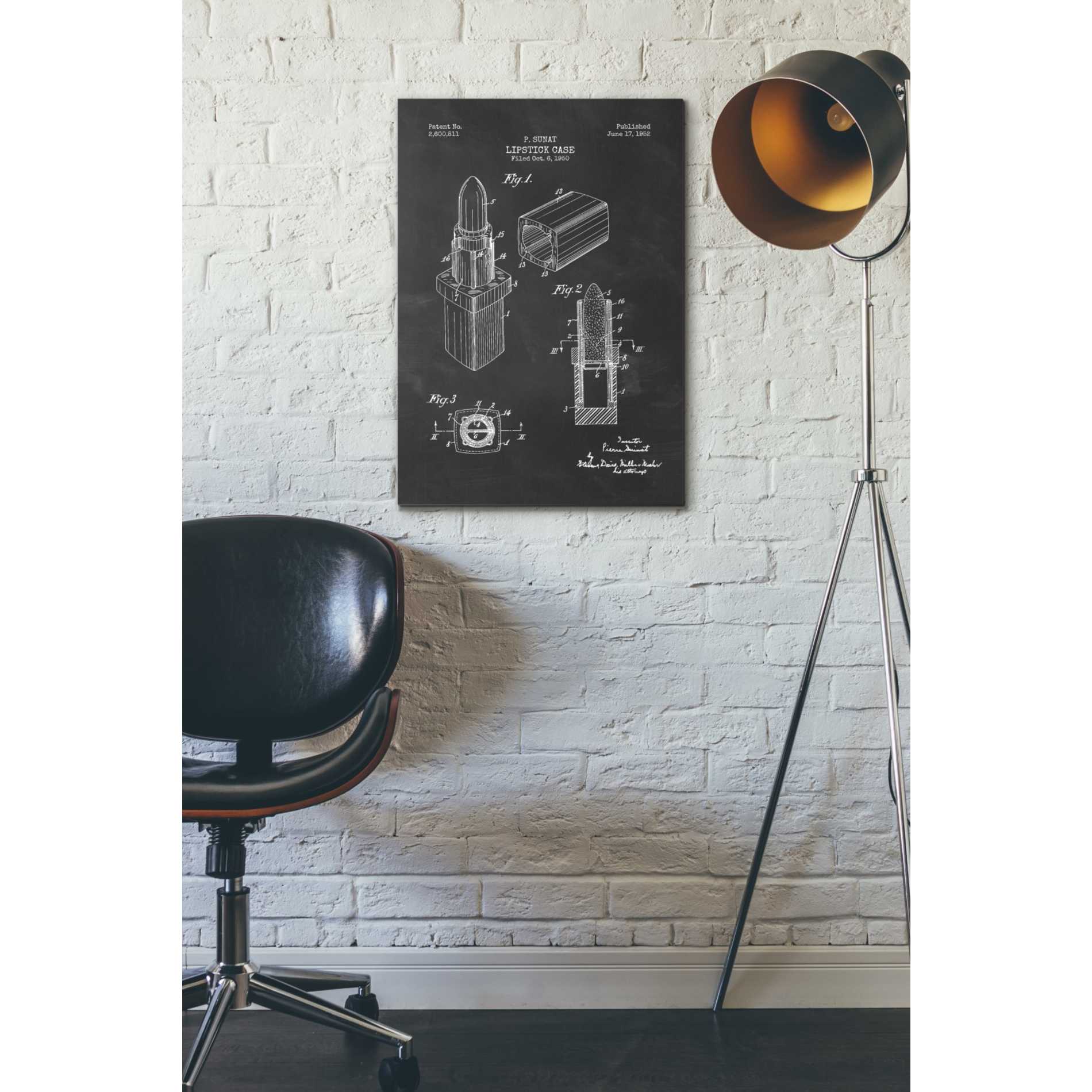 'Lipstick Case Blueprint Chalkboard Patent' Canvas Wall Art,18 x 26