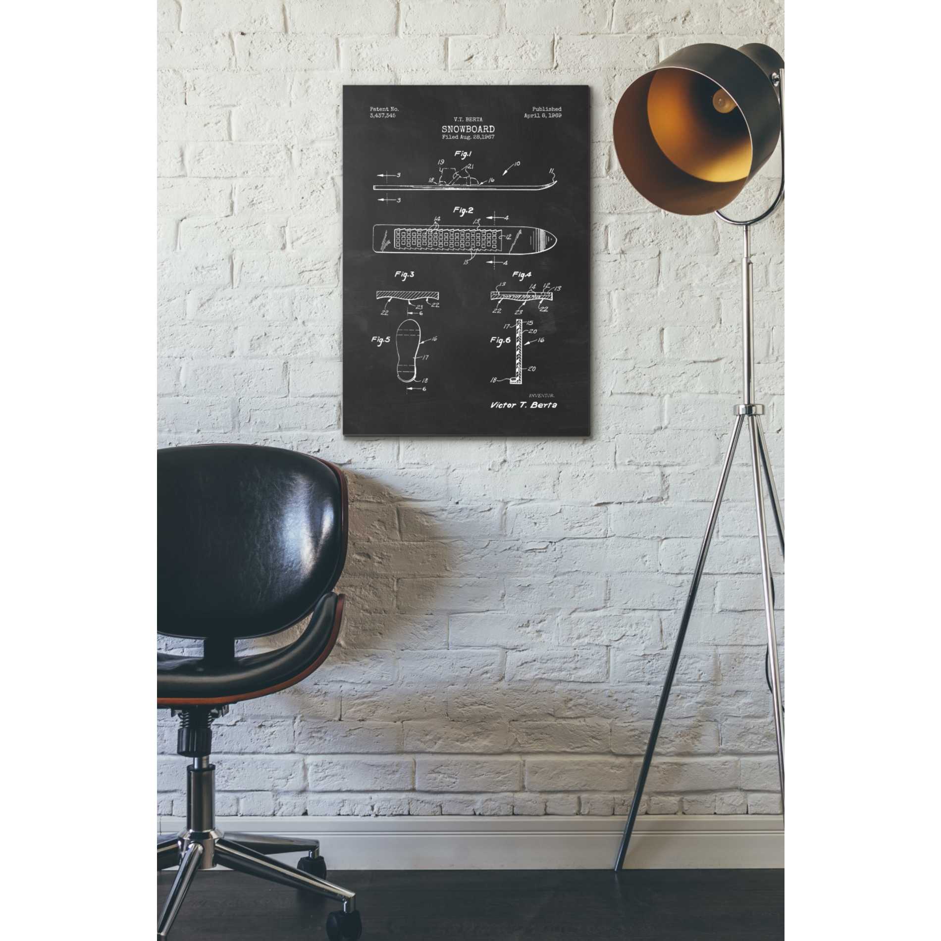 'Snowboard, 1969 Blueprint Chalkboard Patent' Canvas Wall Art,,18 x 26