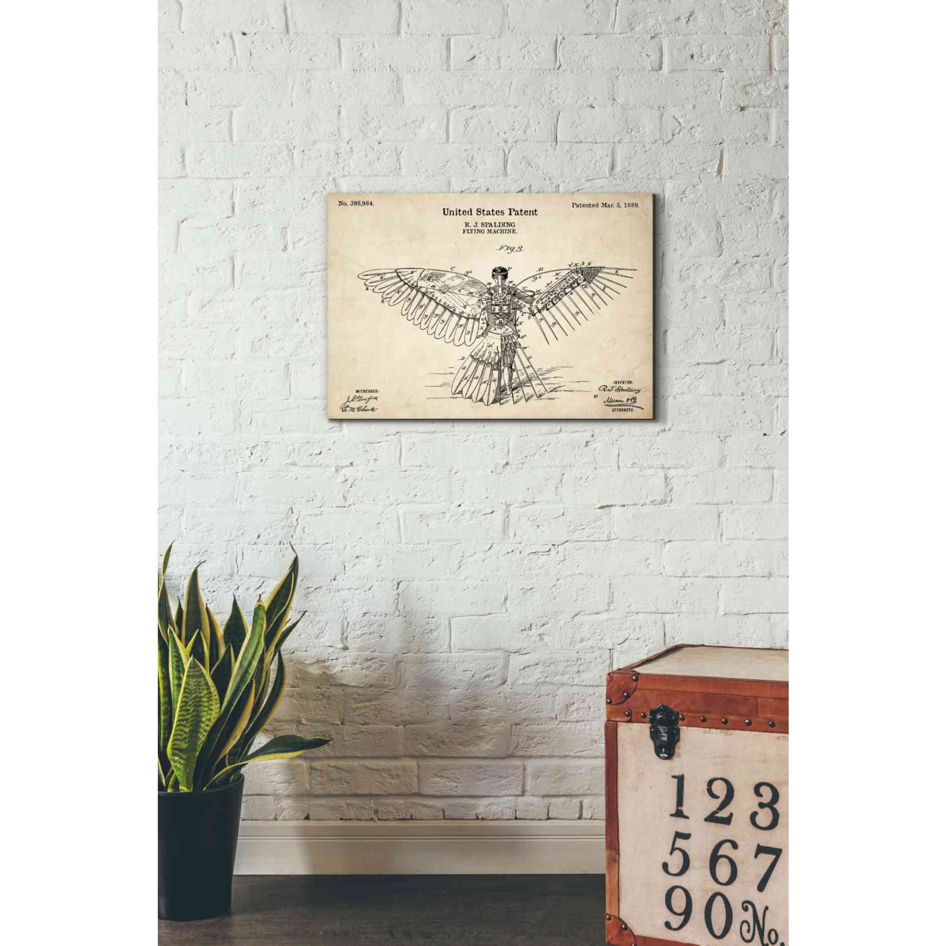 'Flying Machine Vintage Patent Blueprint' Canvas Wall Art,18 x 26