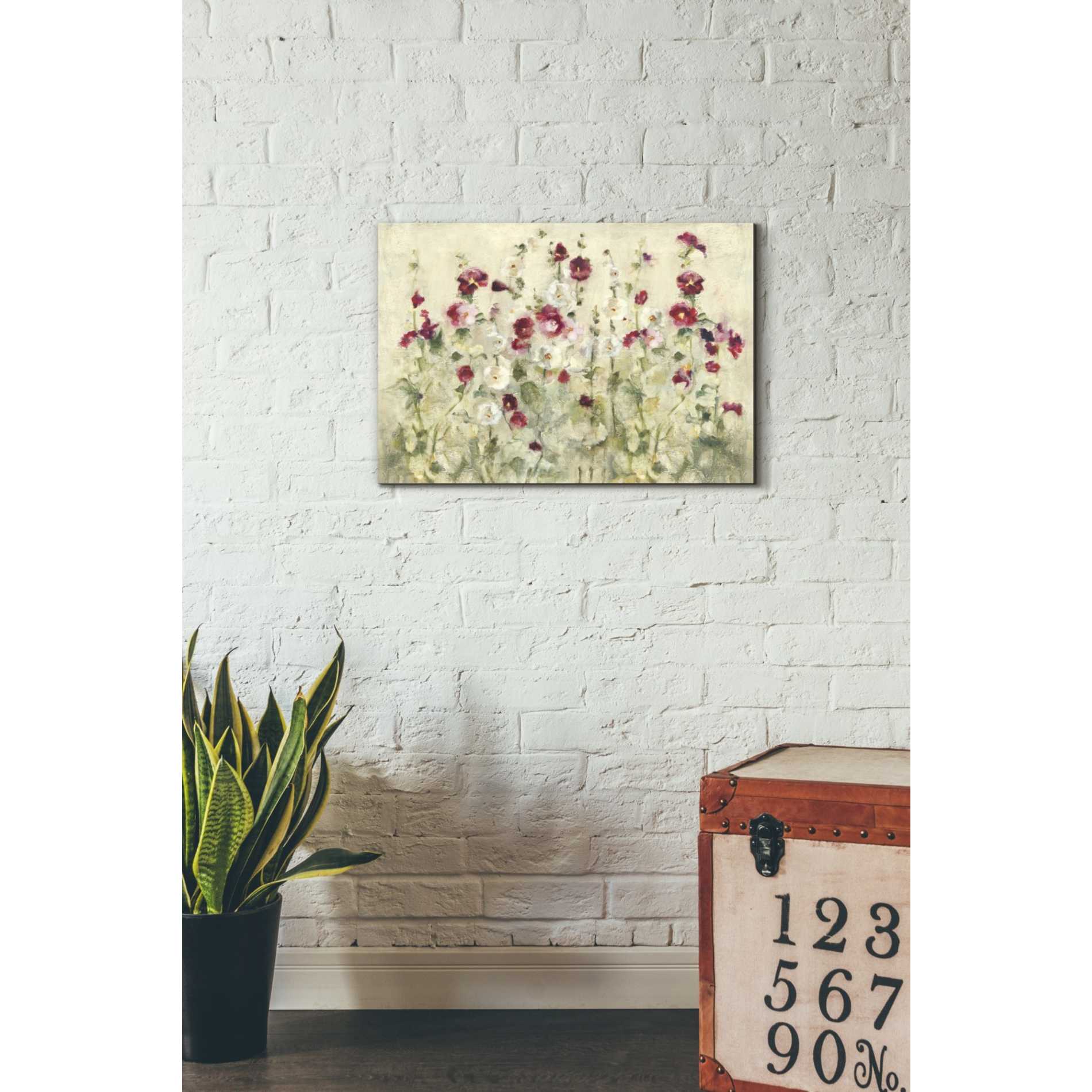 'Hollyhocks Row Cool' by Cheri Blum, Canvas Wall Art,18 x 26
