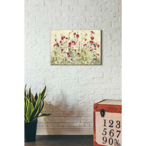 Image of 'Hollyhocks Row Cool' by Cheri Blum, Canvas Wall Art,18 x 26