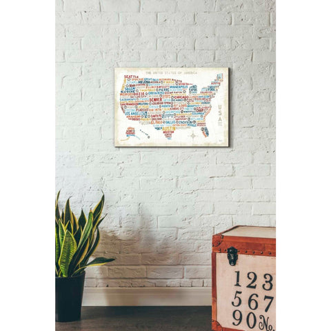 Image of 'US City Map' by Michael Mullan, Canvas Wall Art,26 x 18