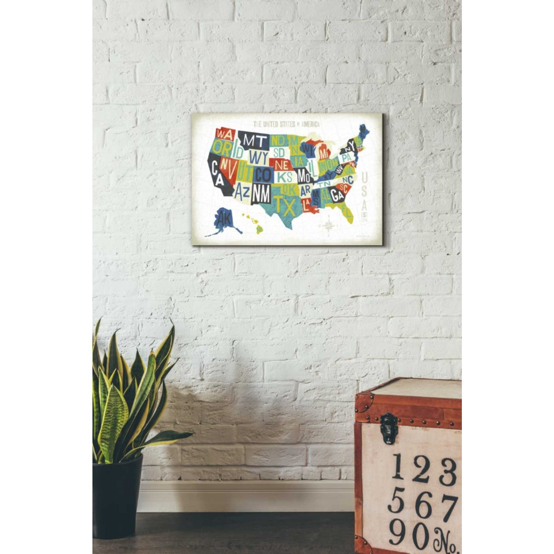 'Letterpress USA Map' by Michael Mullan, Canvas Wall Art,26 x 18