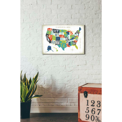 Image of 'Letterpress USA Map' by Michael Mullan, Canvas Wall Art,26 x 18