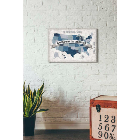 Image of 'USA Modern Vintage Blue Grey with Words' by Michael Mullan, Canvas Wall Art,26 x 18