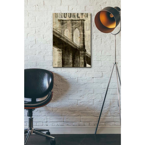 Image of 'Vintage NY Brooklyn Bridge' by Michael Mullan, Canvas Wall Art,18 x 26