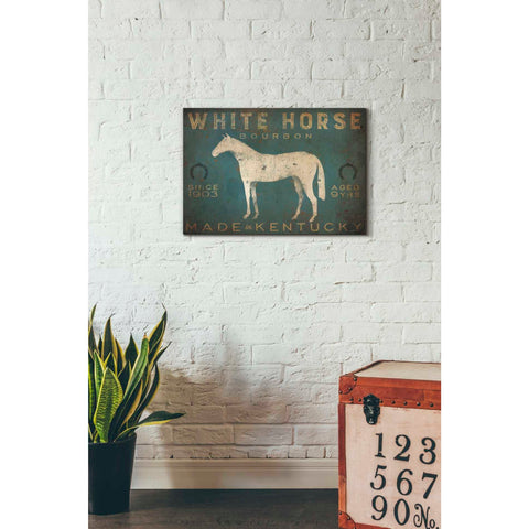 Image of 'White Horse with Words Blue' by Ryan Fowler, Canvas Wall Art,18 x 26