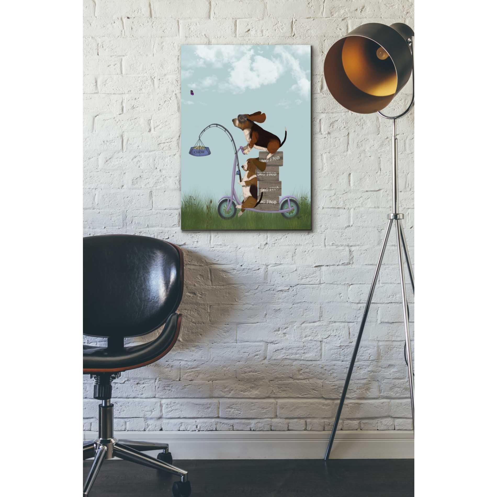 'Basset Hound Scooter' by Fab Funky Giclee Canvas Wall Art