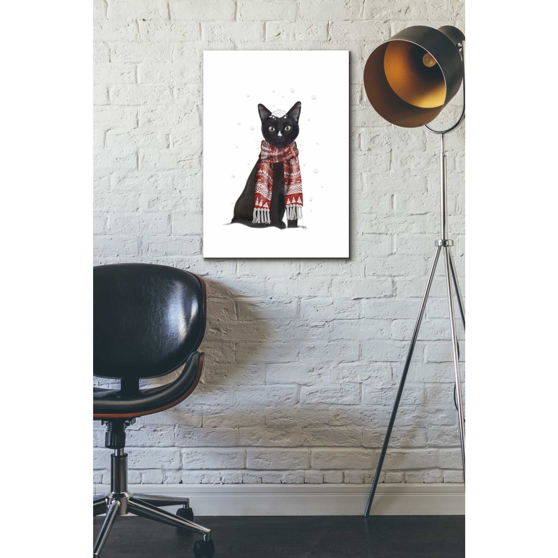 'Black Cat, Red Scarf' by Fab Funky Giclee Canvas Wall Art