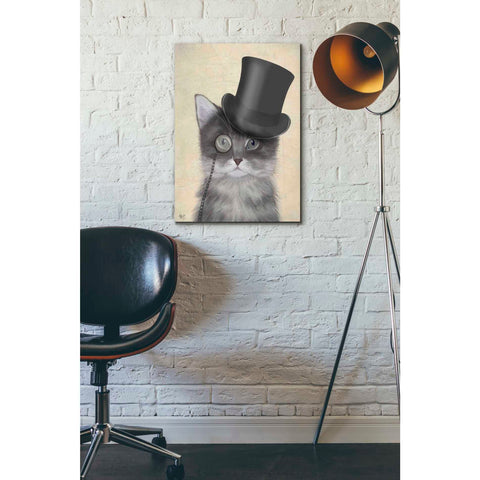Image of 'Cat, Grey with Top Hat' by Fab Funky Giclee Canvas Wall Art